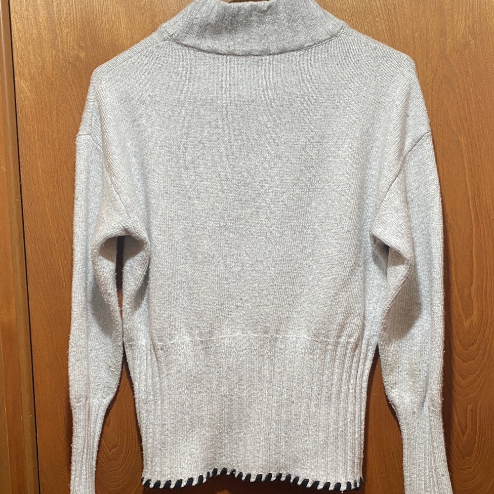 Chunky Wool Blend Light Gray Turtleneck Cozy Knit Sweater Fall - Picture 6 of 12